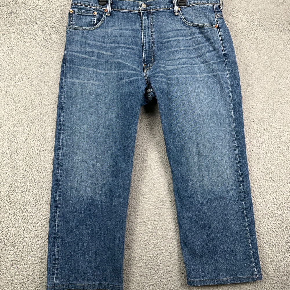 Levis 569 Loose Fit Straight Jeans 40x27 Blue Distressed Red Tab Stretch Denim